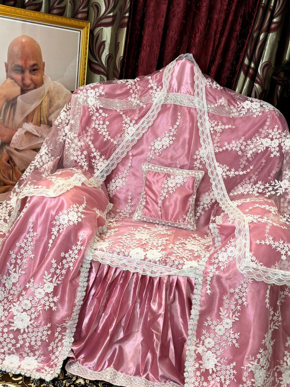 Pink Net and Satin Guruji Chola